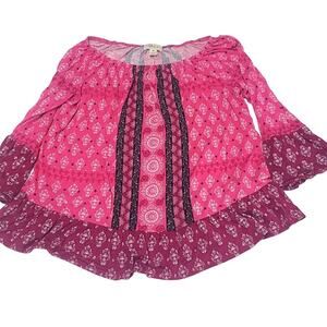 Style & Co Pink bohemian blouse Bell sleeve women's petite medium